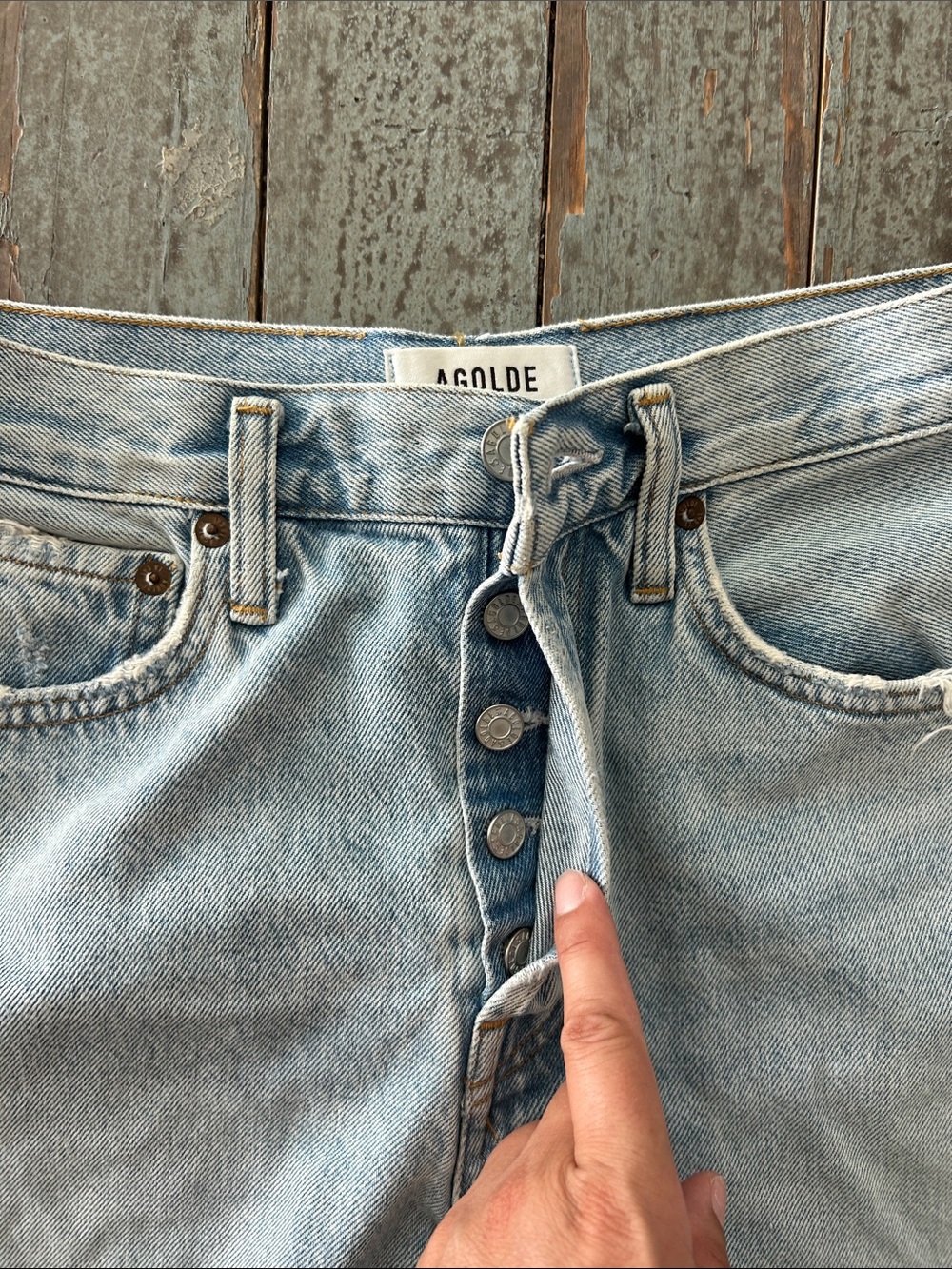 Agolde Parker Vintage Cut Off Long Blue Distressed Jean Shorts Size 26 - Picture 5 of 12